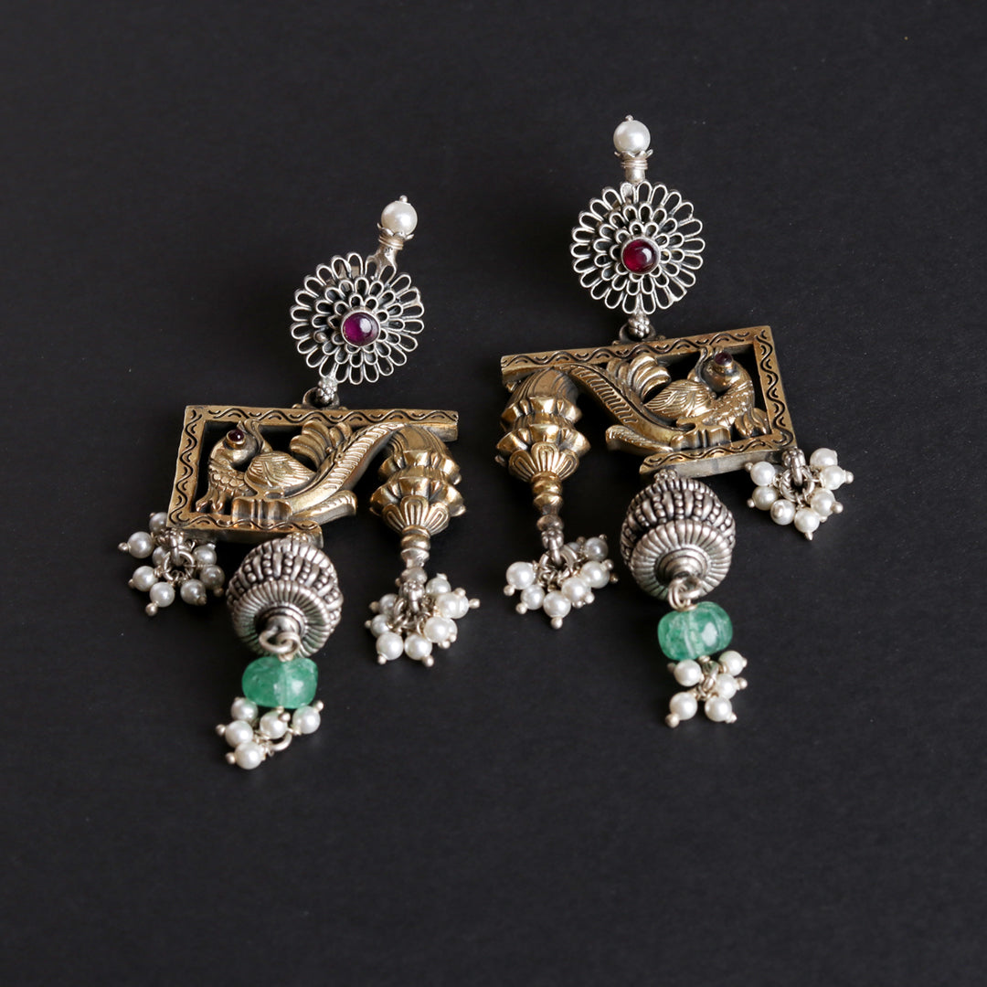 Artistic Dual Tone Peacock Earrings-2