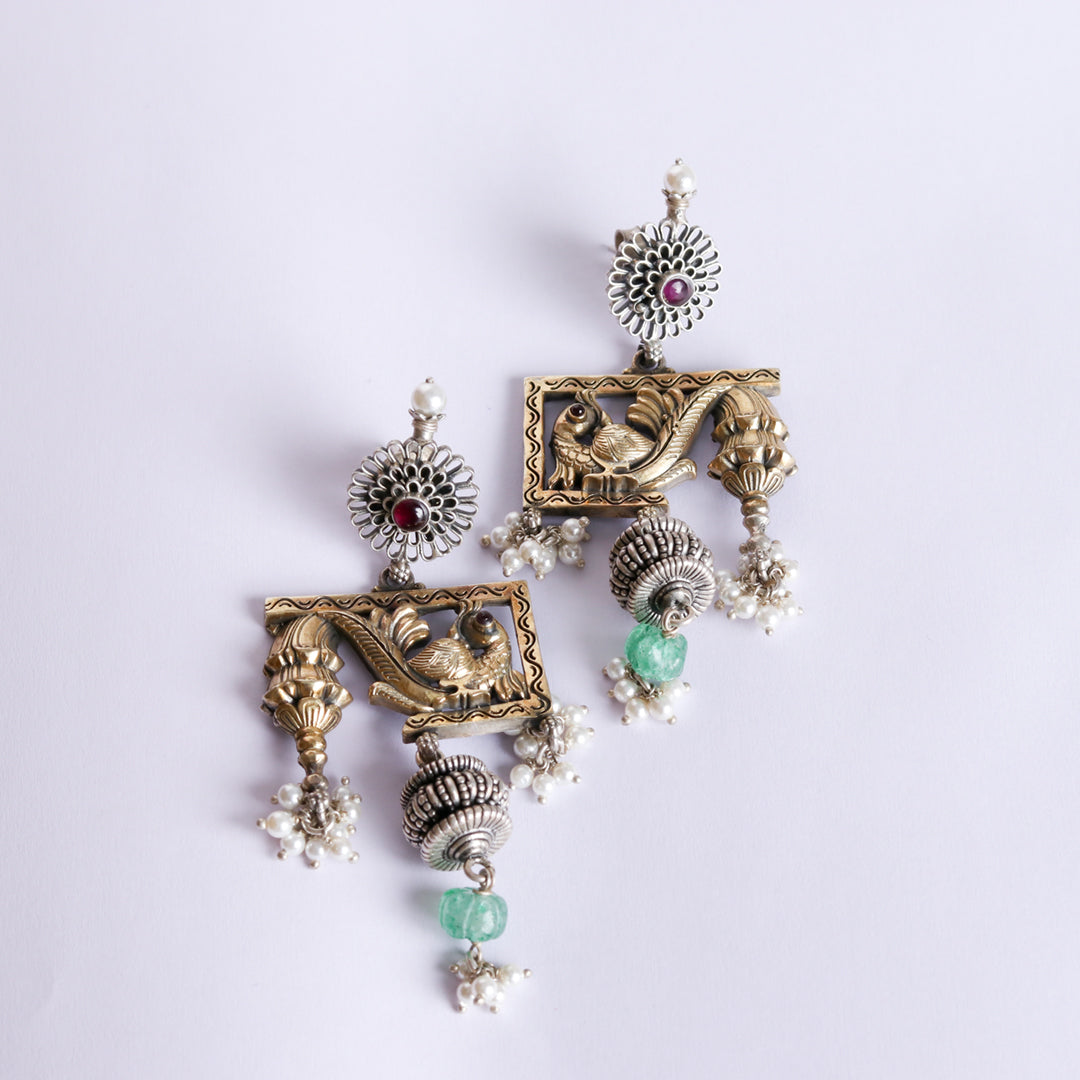 Artistic Dual Tone Peacock Earrings-4