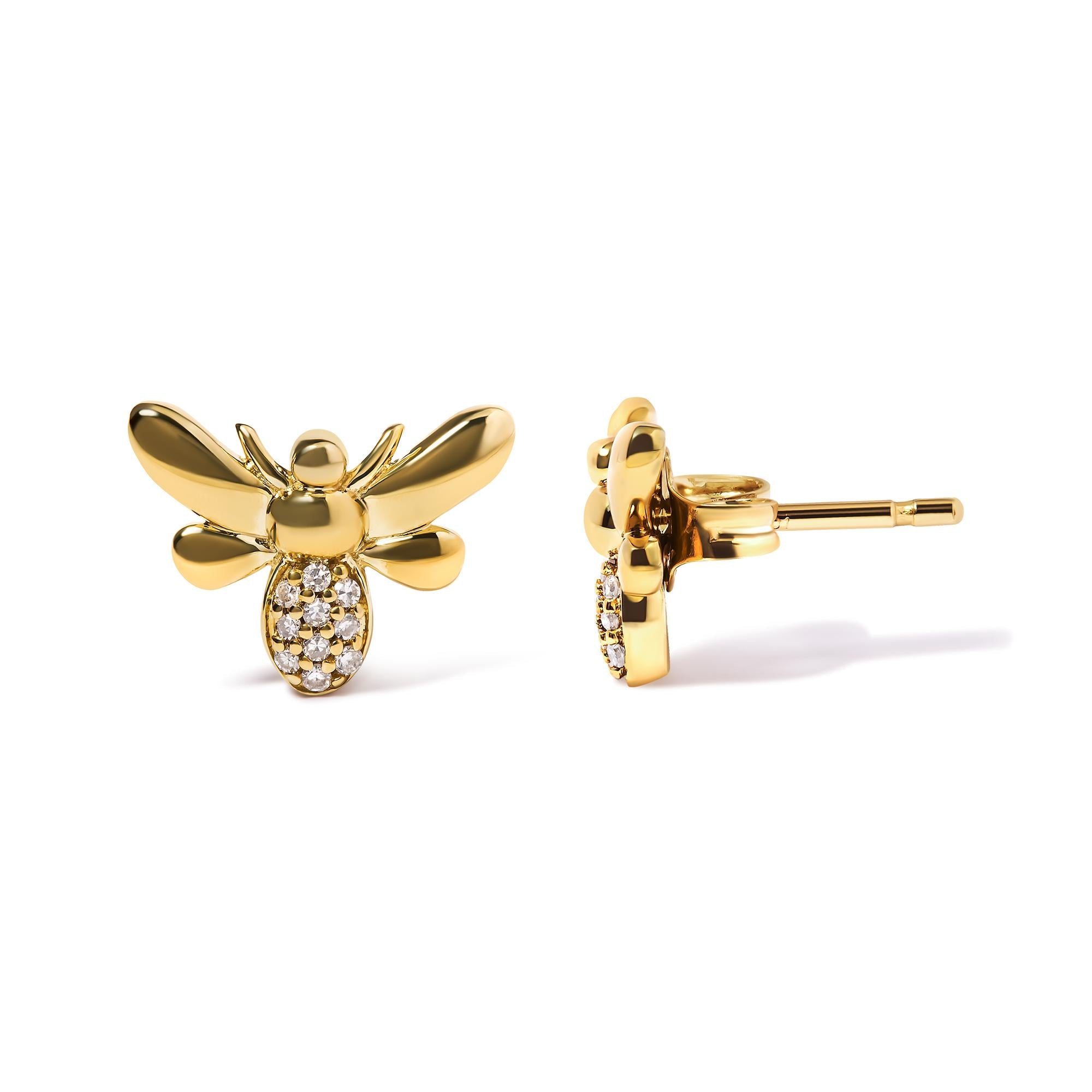 10K Yellow Gold Diamond Accented Bumble Bee Stud Earring (H-I Color, I1-I2 Clarity)-2