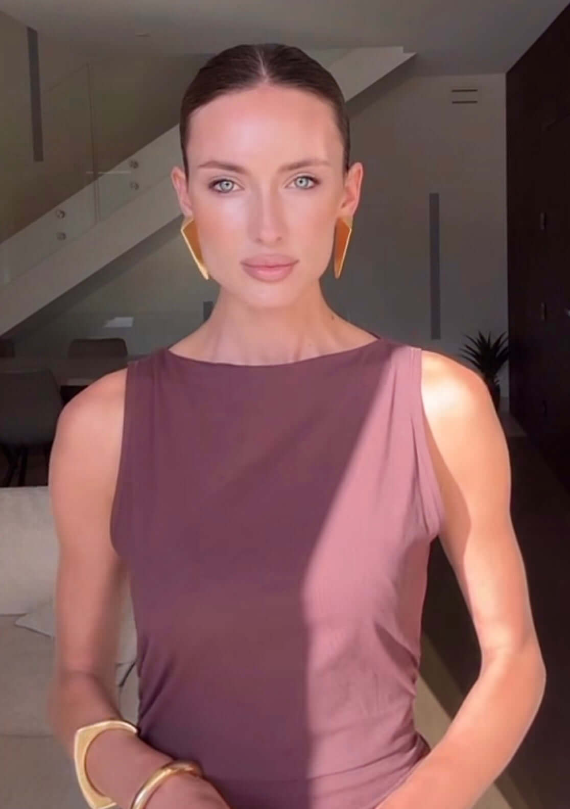 Isadora Sculptural Gold Drop Earrings-2