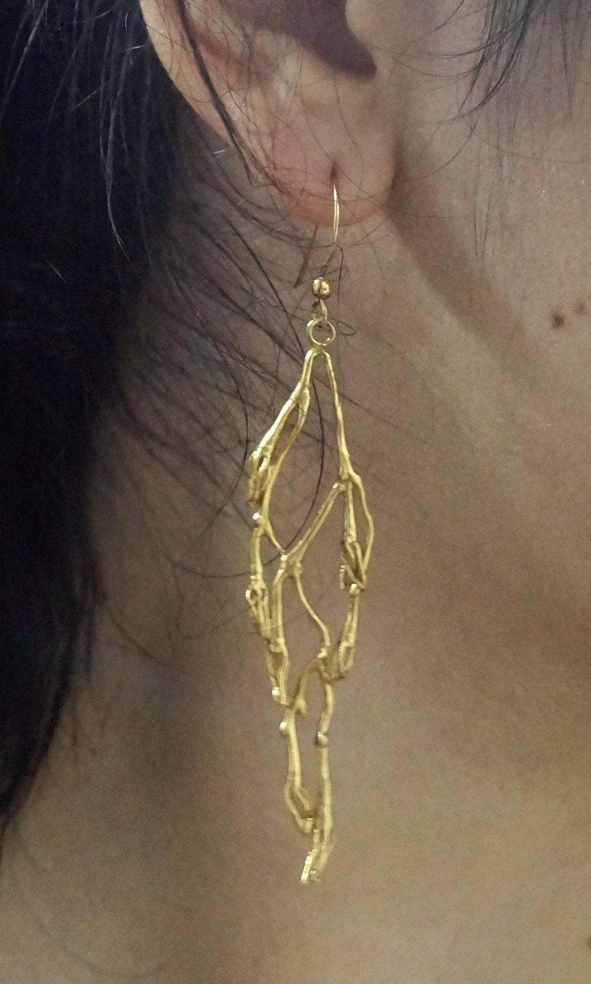 Jasmine Twig Earrings - Real Flower, Gold Plated Silver Dangles-4