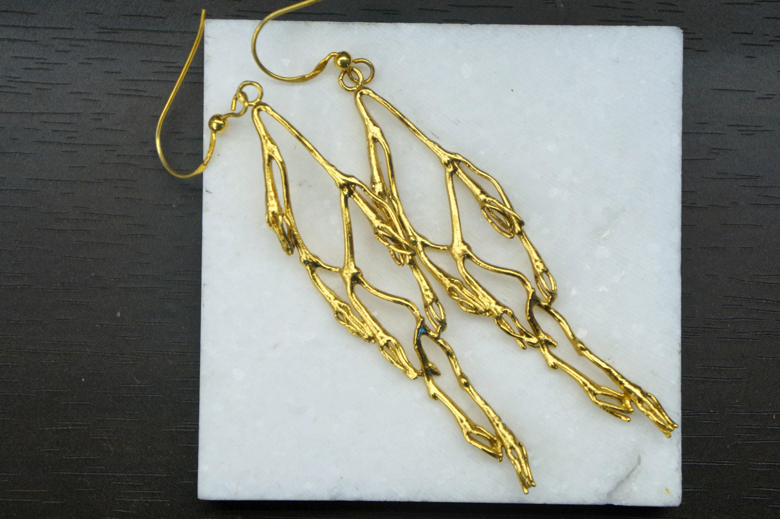 Jasmine Twig Earrings - Real Flower, Gold Plated Silver Dangles-0